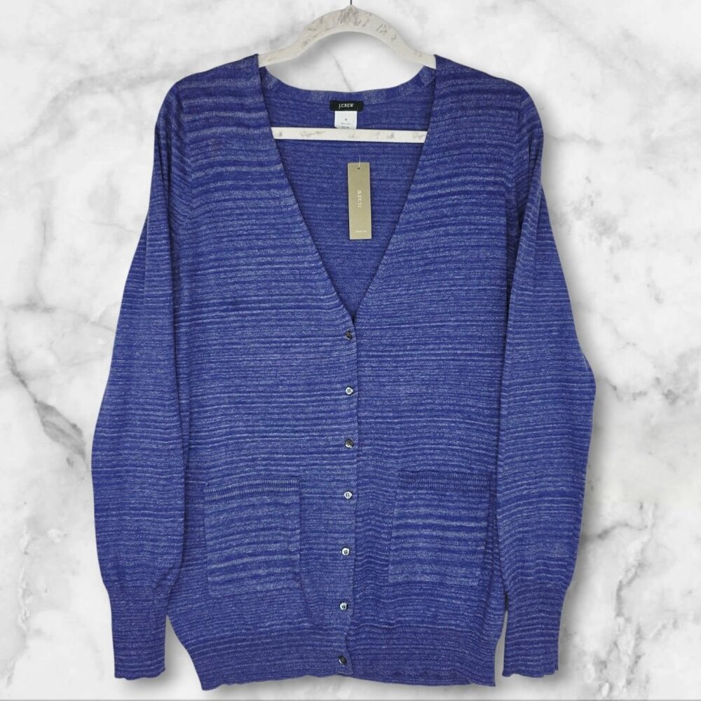 J.Crew Blue Cotton Blend V-Neck Button Front Cardigan Sweater NWT